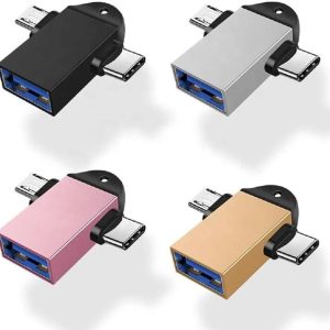 2 in 1 Metal Type C and Micro OTG Male to USB A 3.0 Female High Speed Data Transfer for Laptop Mobiles Tablet Smartphone Type C and Micro USB Pendrive OTG Connector-(Multi-Colored)