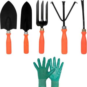 5 Piece Garden Tool Set, Includes Trowel, Fork, Trimmer, Gloves