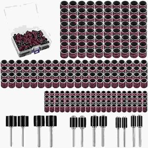 252 Pieces Sanding Drum Kit with Free Box Including 240 Pieces Drum Sander Nail Sanding Band Sleeves and 12 Pieces Drum Mandrels for Dremel Rotary Tool Set